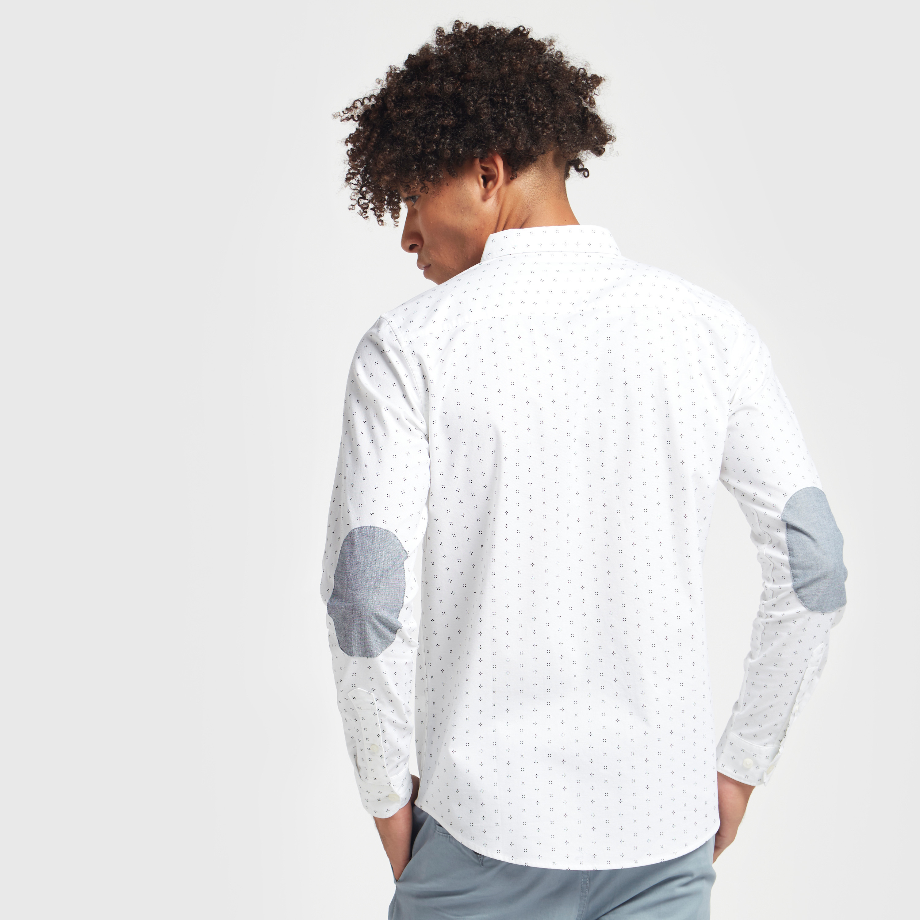 Shop Printed Shirt with Long Sleeves and Elbow Patch Online