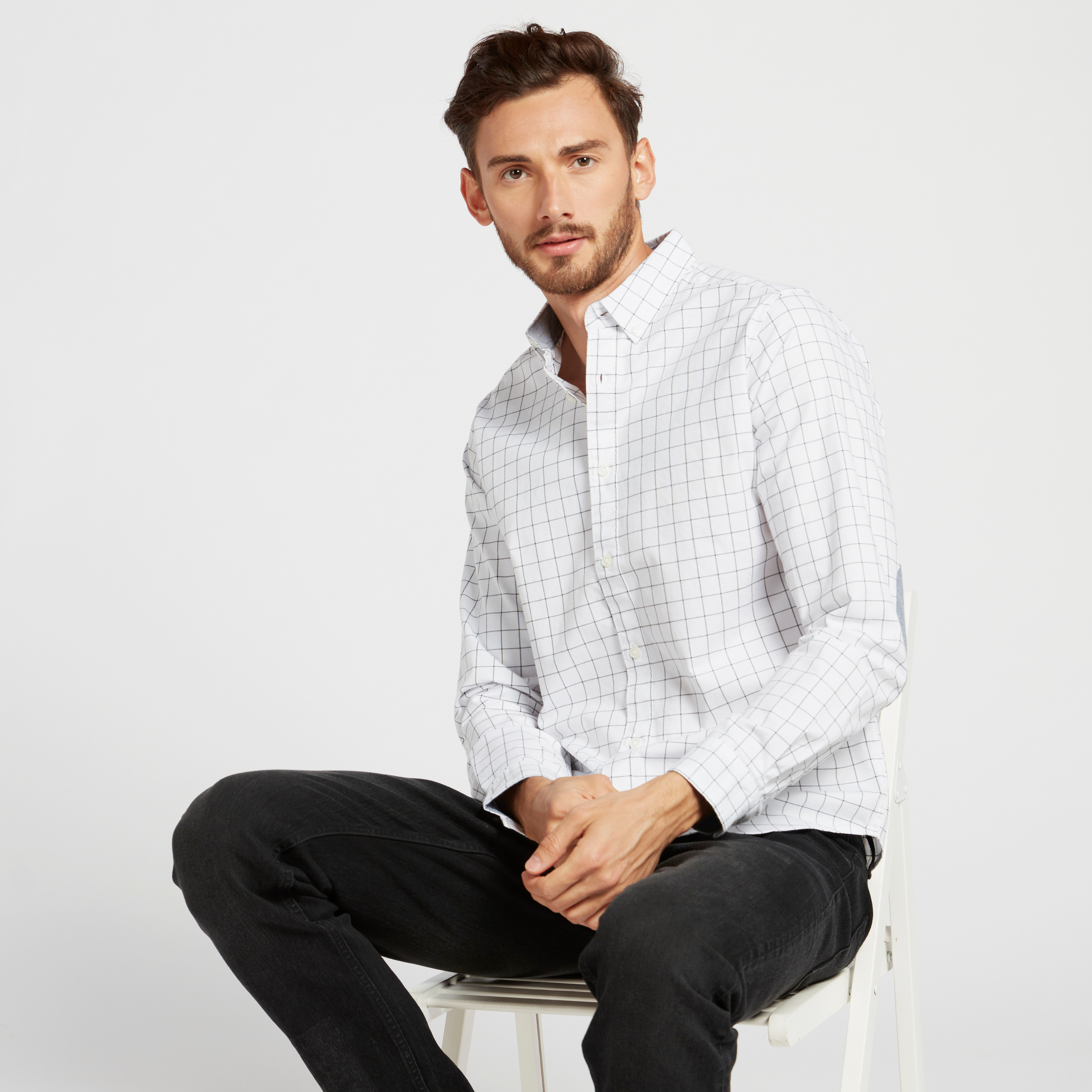 Shop Checked Shirt with Long Sleeves and Elbow Patch Online | Max 