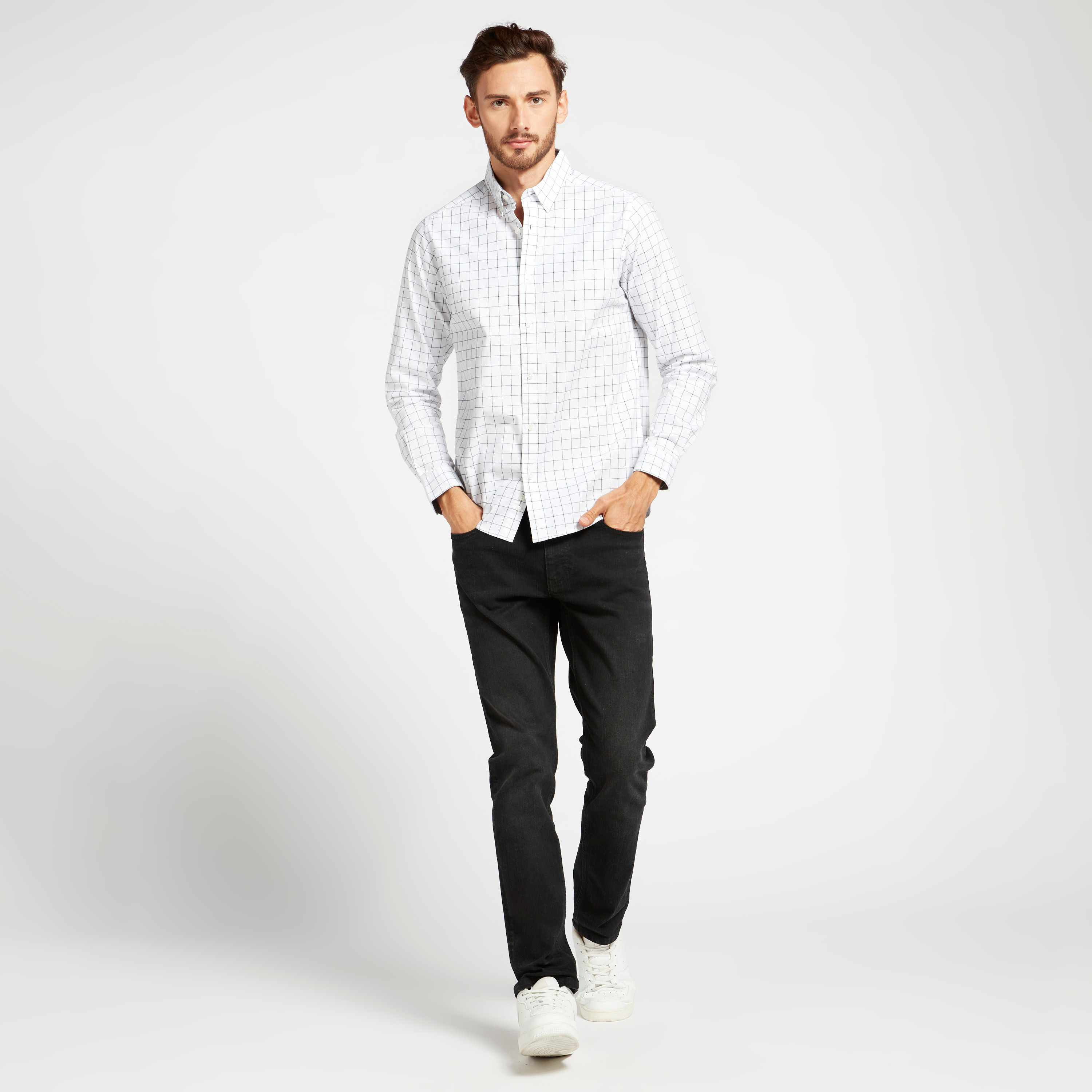 Shop Checked Shirt with Long Sleeves and Elbow Patch Online | Max 