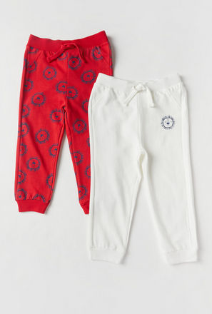 Printed Mid-Rise Joggers with Drawstring Closure - Set of 2