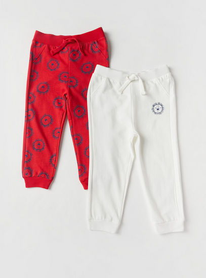 Printed Mid-Rise Joggers with Drawstring Closure - Set of 2