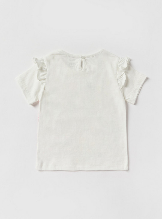 Marie Print T-shirt with Ruffles and Short Sleeves