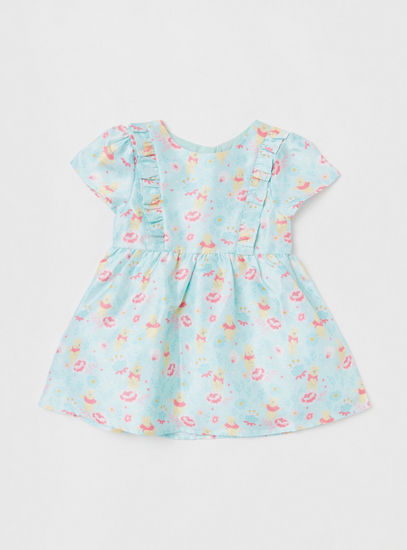 Winnie The Pooh Printed Dress with Round Neck and Ruffle Detail-Casual Dresses-image-0