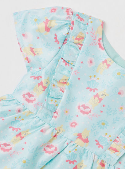 Winnie The Pooh Printed Dress with Round Neck and Ruffle Detail-Casual Dresses-image-1