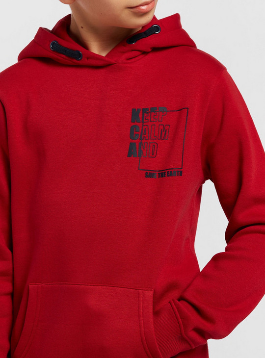 Graphic Print Hooded Sweatshirt with Pockets and Long Sleeves