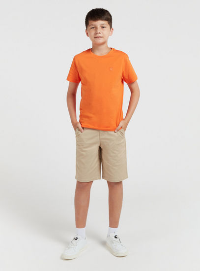 Solid Mid-Rise Shorts with Pockets and Button Closure-Shorts-image-1
