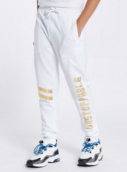 Typography Print Joggers with Drawstring Closure and Pockets