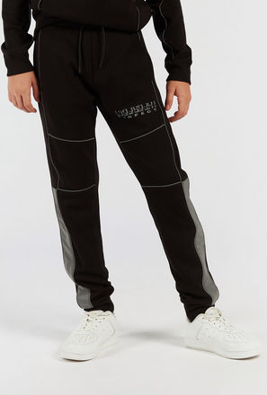 Panelled Full Length Mid-Rise Joggers with Drawstring Closure