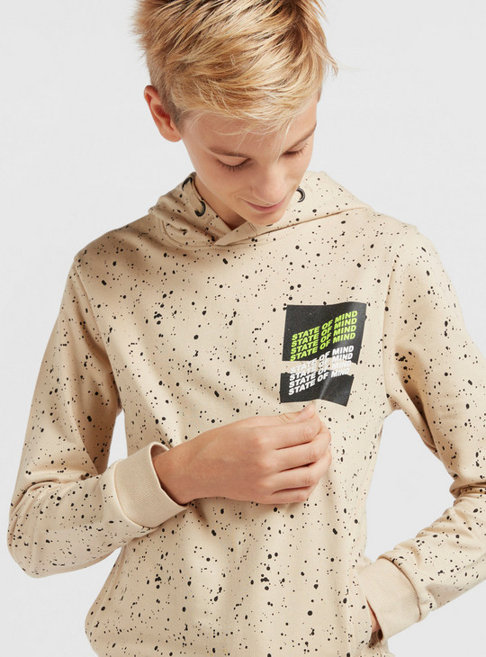 All-Over Splatter Print Sweatshirt with Long Sleeves and Hood