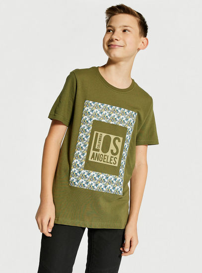 Graphic Print T-shirt with Round Neck and Short Sleeves-T-shirts-image-0