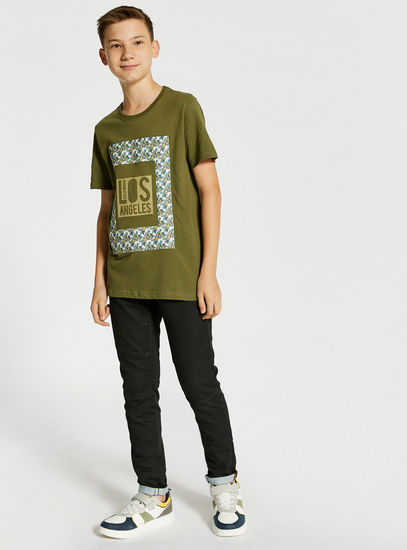 Graphic Print T-shirt with Round Neck and Short Sleeves-T-shirts-image-1