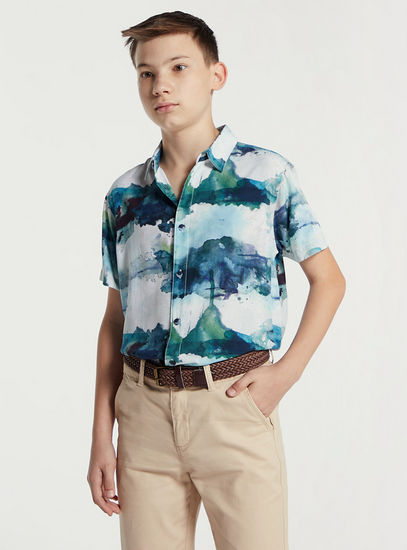Tie and Dye Striped Shirt with Short Sleeves and Button Closure