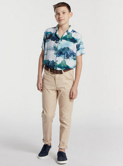 Tie and Dye Striped Shirt with Short Sleeves and Button Closure