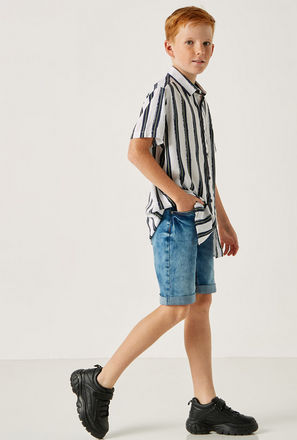Striped Short Sleeves Shirt with Button Closure