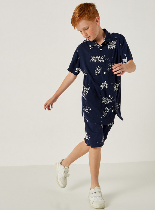 All Over Print Button-Down Collar Shirt and Shorts Set