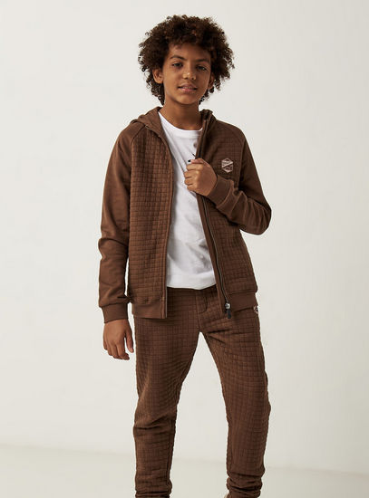 Quilted Long Sleeves Jacket with Hood and Zip Closure-Hoodies & Sweatshirts-image-0