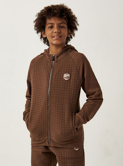 Quilted Long Sleeves Jacket with Hood and Zip Closure-Hoodies & Sweatshirts-image-1