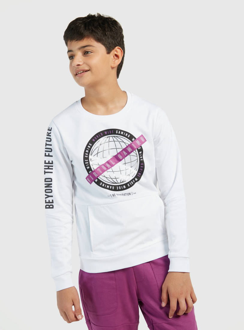 Graphic Print Sweatshirt with Round Neck and Long Sleeves-Hoodies & Sweatshirts-image-0