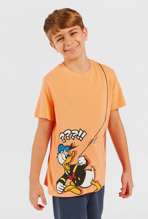 Donald Duck Print T-shirt with Round Neck and Short Sleeves