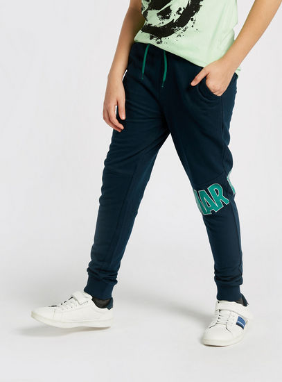 Marvel Print Mid-Rise Joggers with Drawstring Closure and Pockets