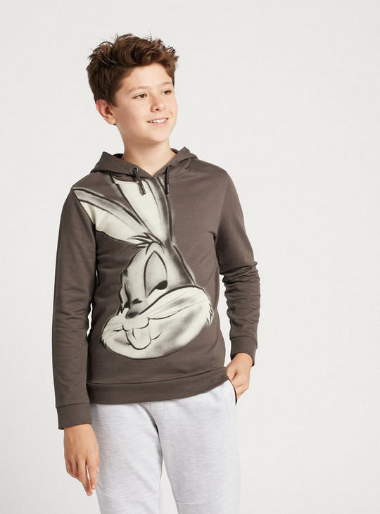 Bugs Bunny Print Sweatshirt with Hood and Long Sleeves