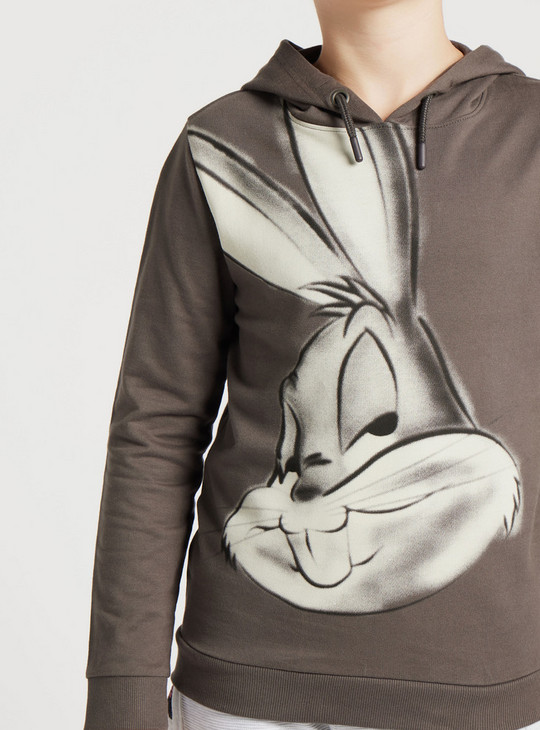Bugs Bunny Print Sweatshirt with Hood and Long Sleeves