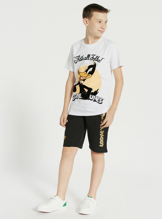 Looney Tunes Print Round Neck T-shirt with Short Sleeves