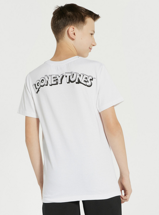 Looney Tunes Print Round Neck T-shirt with Short Sleeves
