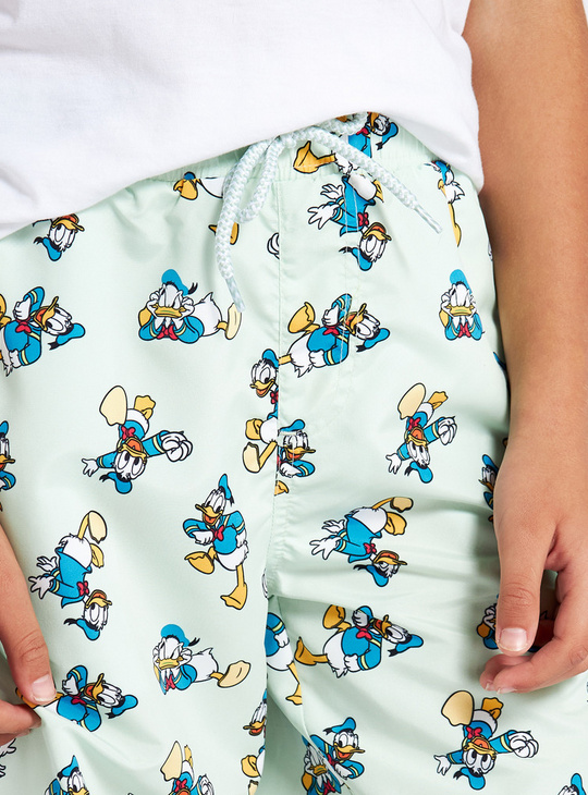 Donald Duck Print Swim Shorts with Drawstring Closure