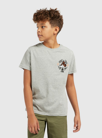 Mickey Mouse Print T-shirt with Short Sleeves and Round Neck