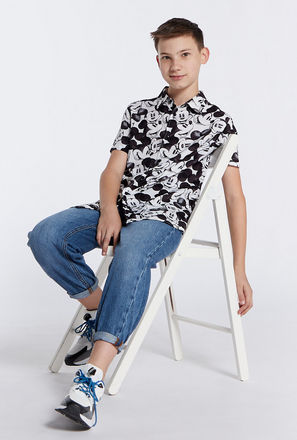 Mickey Mouse Print Shirt with Short Sleeves and Button Closure-mxkids-boyseighttosixteenyrs-clothing-teesandshirts-shirts-2