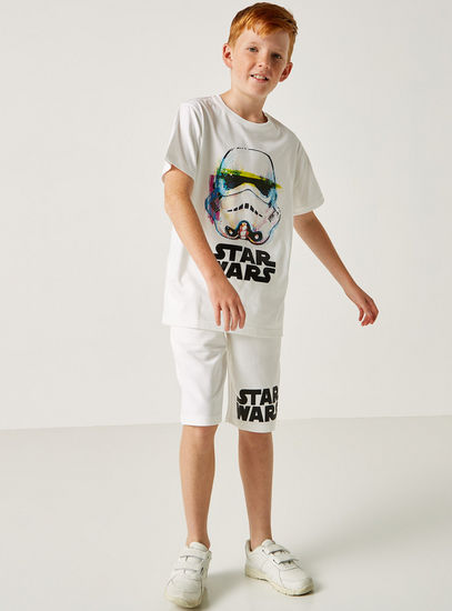 Star Wars Print Shorts with Drawstring Closure and Pockets