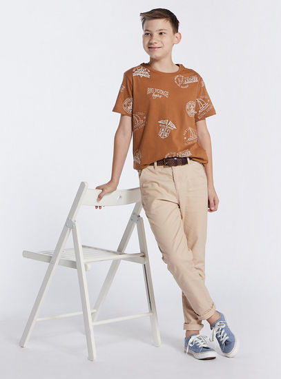 Printed Round Neck T-shirt with Short Sleeves-T-shirts-image-0