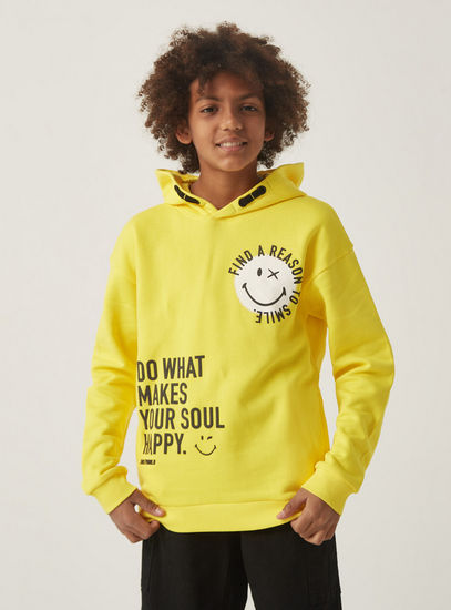 Typographic Print Sweatshirt with Hood and Long Sleeves
