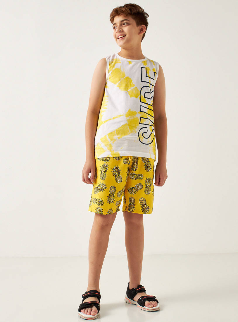 Pineapple Print Mid-Rise Swim Shorts with Drawstring Closure-Shorts-image-0
