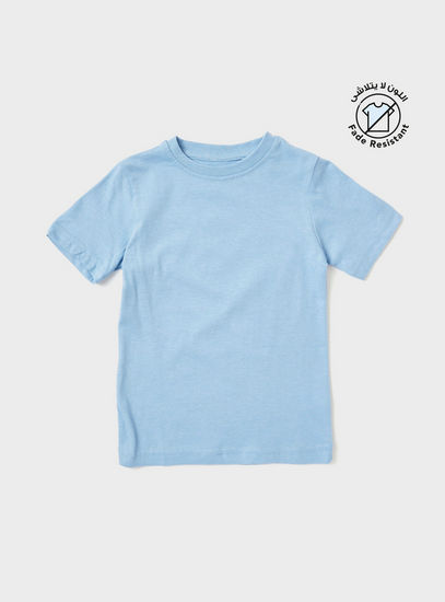 Solid Fade Resistant T-shirt with Round Neck and Short Sleeves-T-shirts-image-0