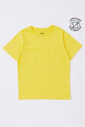 Solid Fade Resistant T-shirt with Round Neck and Short Sleeves