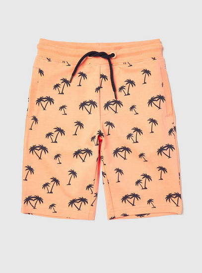 All Over Print Mid-Rise Shorts with Drawstring Closure and Pockets