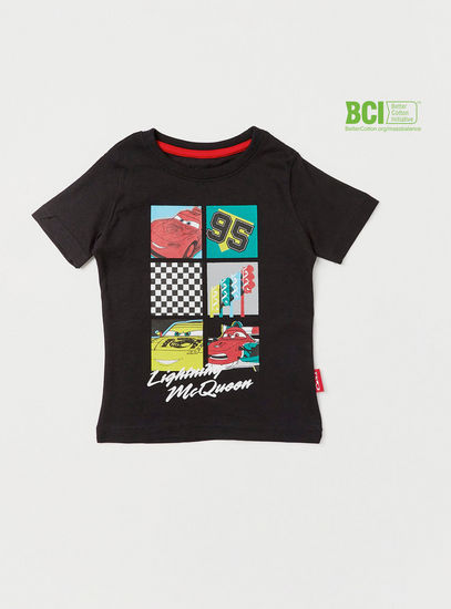 Car Print BCI Cotton T-shirt with Round Neck and Short Sleeves