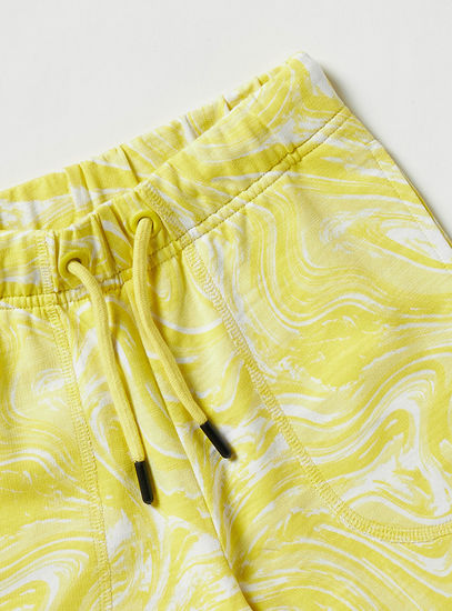 All Over Marble Print Shorts with Drawstring Closure and Pockets