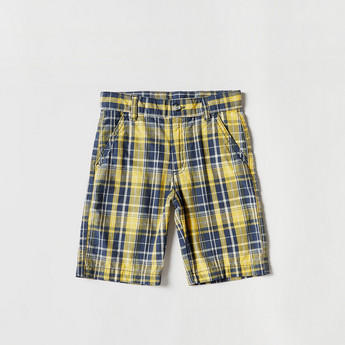 Checked Shorts with Button Closure and Pockets