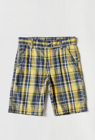 Checked Shorts with Button Closure and Pockets