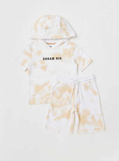 Tie-Dye Print Hooded T-shirt and Shorts Set