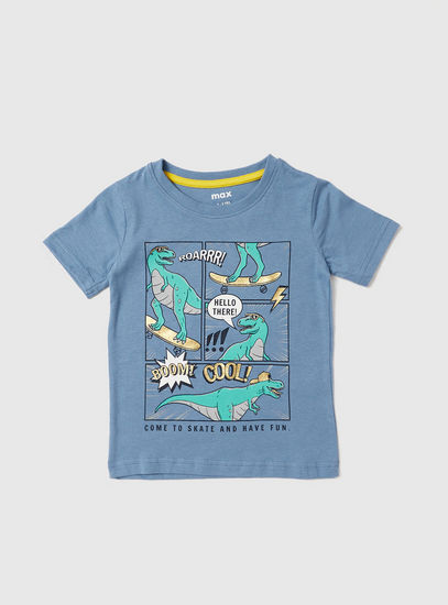 Dinosaur Print Round Neck T-shirt and Shorts Set