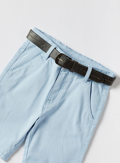 Solid Shorts with Belt and Pockets
