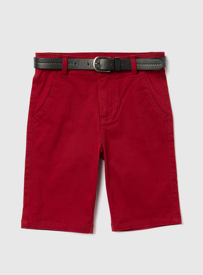 Solid Shorts with Belt and Pockets-Shorts-image-0