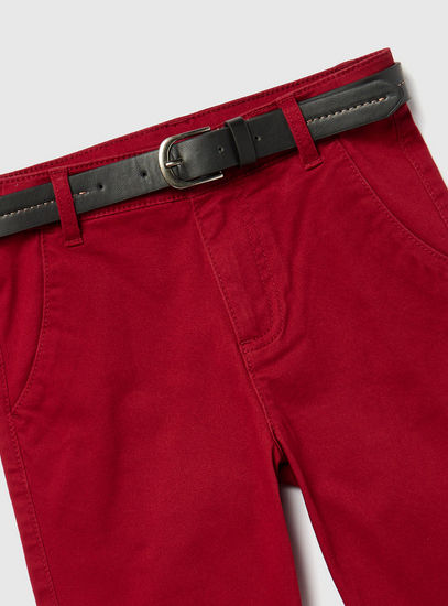 Solid Shorts with Belt and Pockets