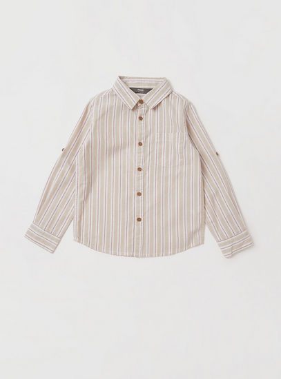 Striped Oxford Shirt with Long Sleeves and Chest Pocket-Shirts-image-0