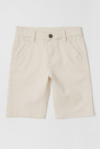 Textured Shorts with Pockets and Button Closure
