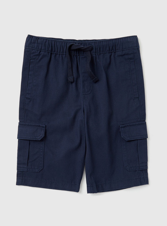 Solid Cargo Shorts with Drawstring Closure and Pockets